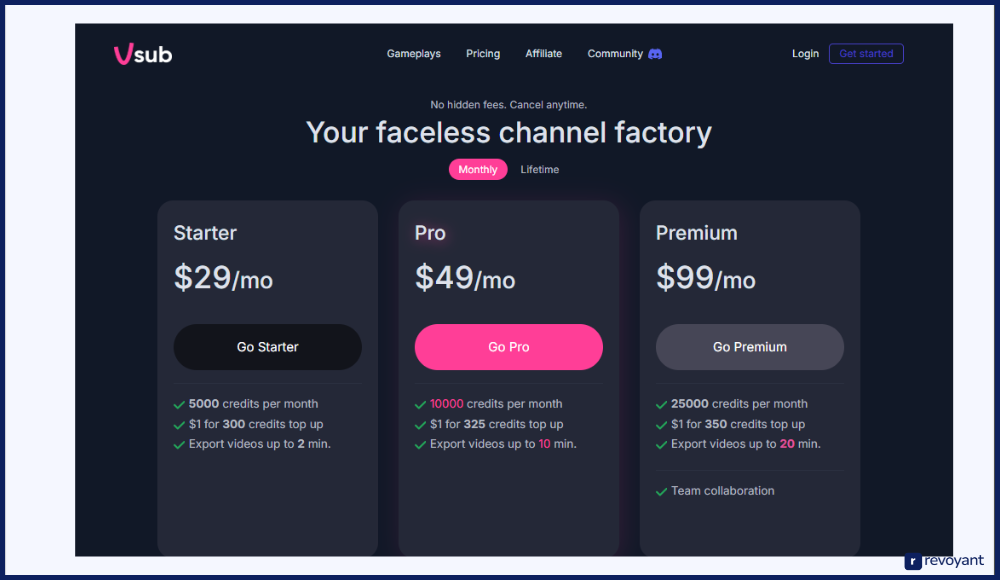 VSub.io Pricing Plans